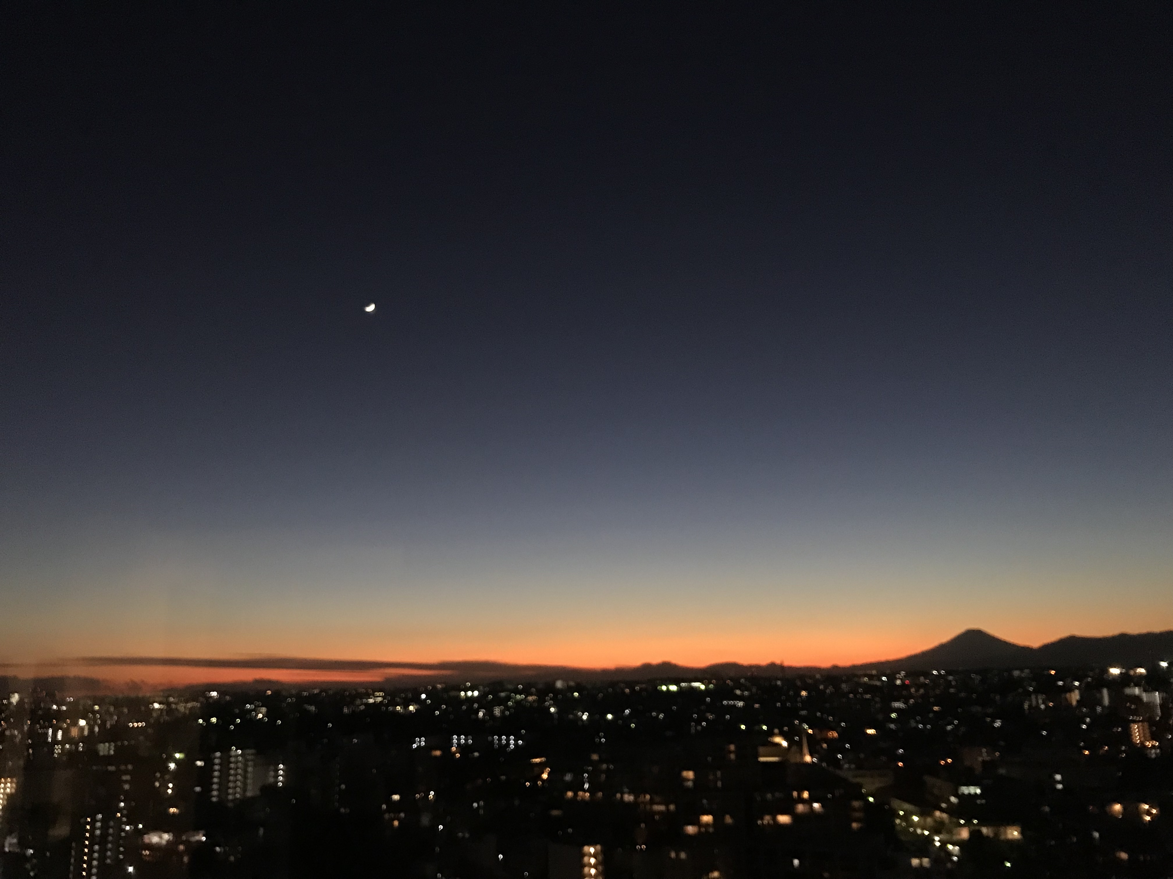 月亮，夕阳，富士山